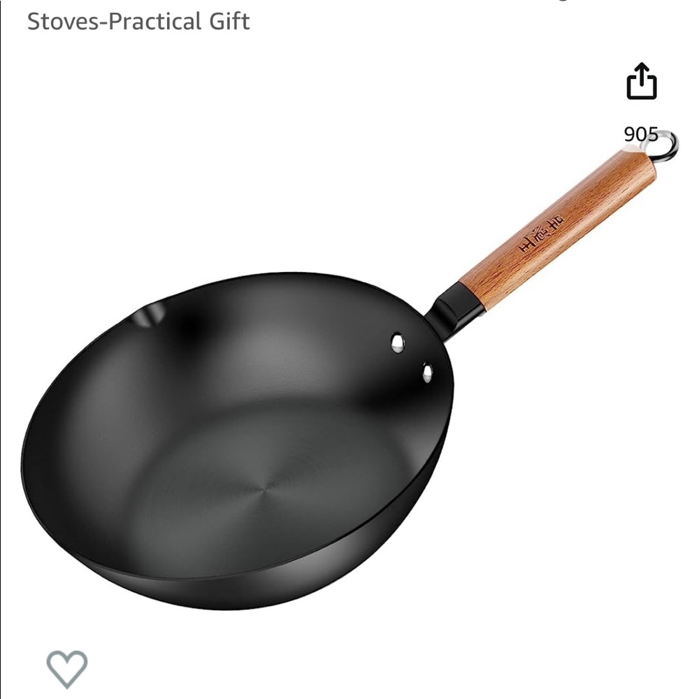 WANGYUANJI Carbon Steel Wok Pan, 11" Flat Bottom